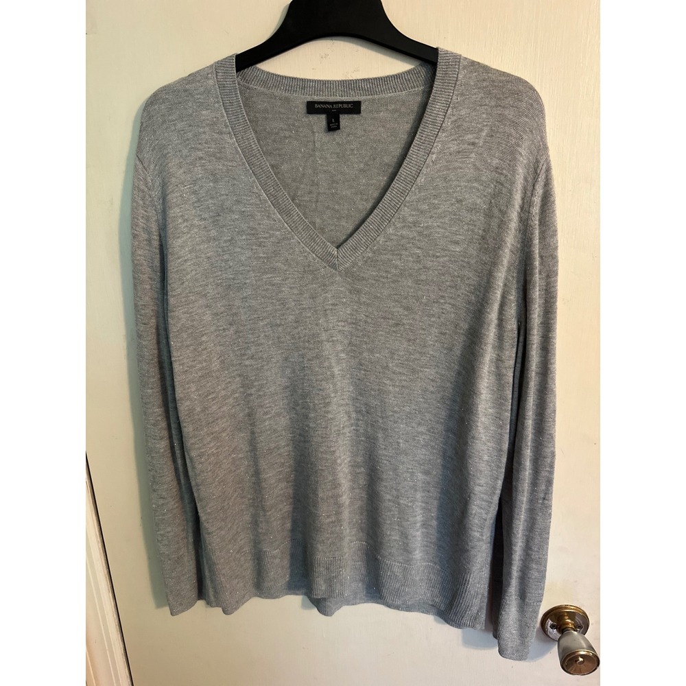Banana Republic Sweater Sparkle Silver‎ Long Sleeve Knit Gray Women's Large